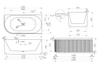 Акриловая ванна ABBER AB9412-1.5 R правая 150x75см белый